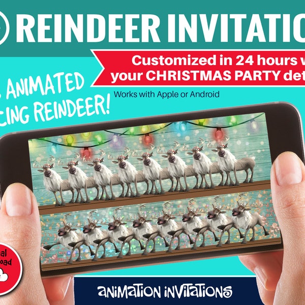 Dancing Reindeer Holiday Party Invitation. Video Invitation for Dance Recital, Chorus, Christmas Play. Cute Christmas Invitation