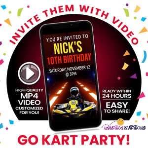 GO KART Birthday Invitation | Go Kart Party Video Invite | Go Cart Invite  | Racecar Invitation |  Video Invitation for Boys Birthday Party