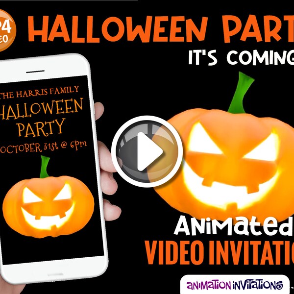 Halloween Party Video Einladung | Schaurig springender Kürbis | Animierte Jack O Laterne Einladung | It es Coming Watch Out! | Familie Halloween Party