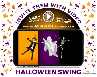 Halloween Party Invitation with Swing Dancing Skeletons, Ghost & Pumpkin Man! Cute, Funny, Animated Digital Video Invite for All Ages!