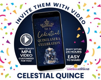 Convite em vídeo para a Quinceañera Celestial | MP4 Noite Estrelada Escrito nas Estrelas | Convite Digital Astrológico para Aniversário ou Festa de 16 Anos