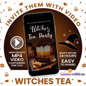 Witches Tea Party Invitation. Halloween Video Invite. Mystical Phone Invite for Witches Coven Gathering. Magical brews, potions & elixirs!