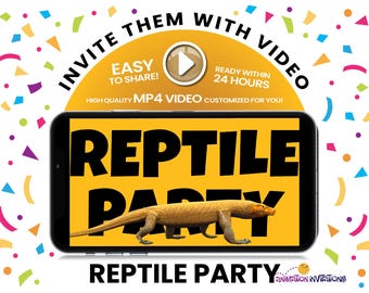 Convite em vídeo para festa de aniversário de réptil e anfíbio infantil | Cobra, lagarto, camaleão, jacaré, tartaruga, sapo, dragão de Komodo.