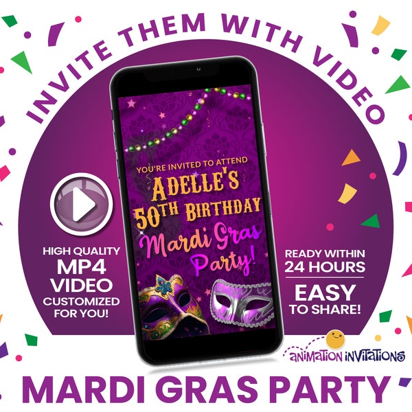 Mardi Gras Video Invitation | Masquerade Ball Invite | Milestone Birthday Invitation | New Orleans Jazz Swing Theme