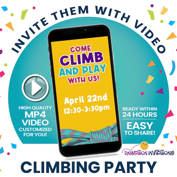 Let's Climb! Rock Climbing Video Invitation for Birthday Party. For Parties at a Rock Gym or Climbing Center! + Your Name in Climbing Holds!