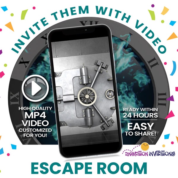 ESCAPE ROOM Invitation. Teal Blue Escape Room Birthday Party Invite. Escape Room Party Video Invite. Boys Escape Party. Girls Escape Room.
