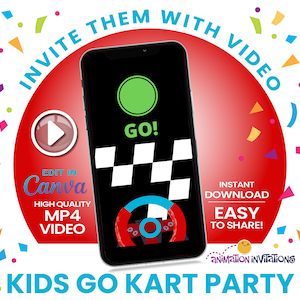 DIY Go Kart Video Invitation. Red/Blue Kids Karting Party Invite. Ready, Set, Go! Car or Racing Invite with Photo. Editable Canva Template