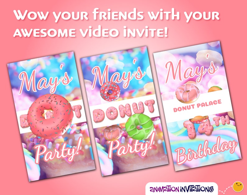 DONUT Party Invitation Video Invitation for Pink Donut Party Girls Birthday Party Invite Sprinkles Donut Themed Birthday