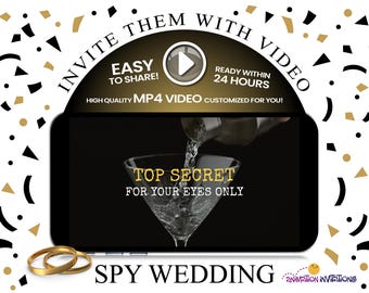 Spy Themed Wedding Video Invitation | Elegant Gold & Black Digital MP4 Invite | Luxury Black-Tie Secret Agent or Casino Theme w/RSVP options