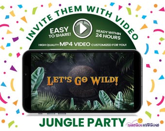 Convite em vídeo para festa infantil na selva • Wild One • Two Wild • Wild and Three • Let's Go Wild! Convite digital para aniversário na selva. Envie por mensagem, e-mail ou correio.