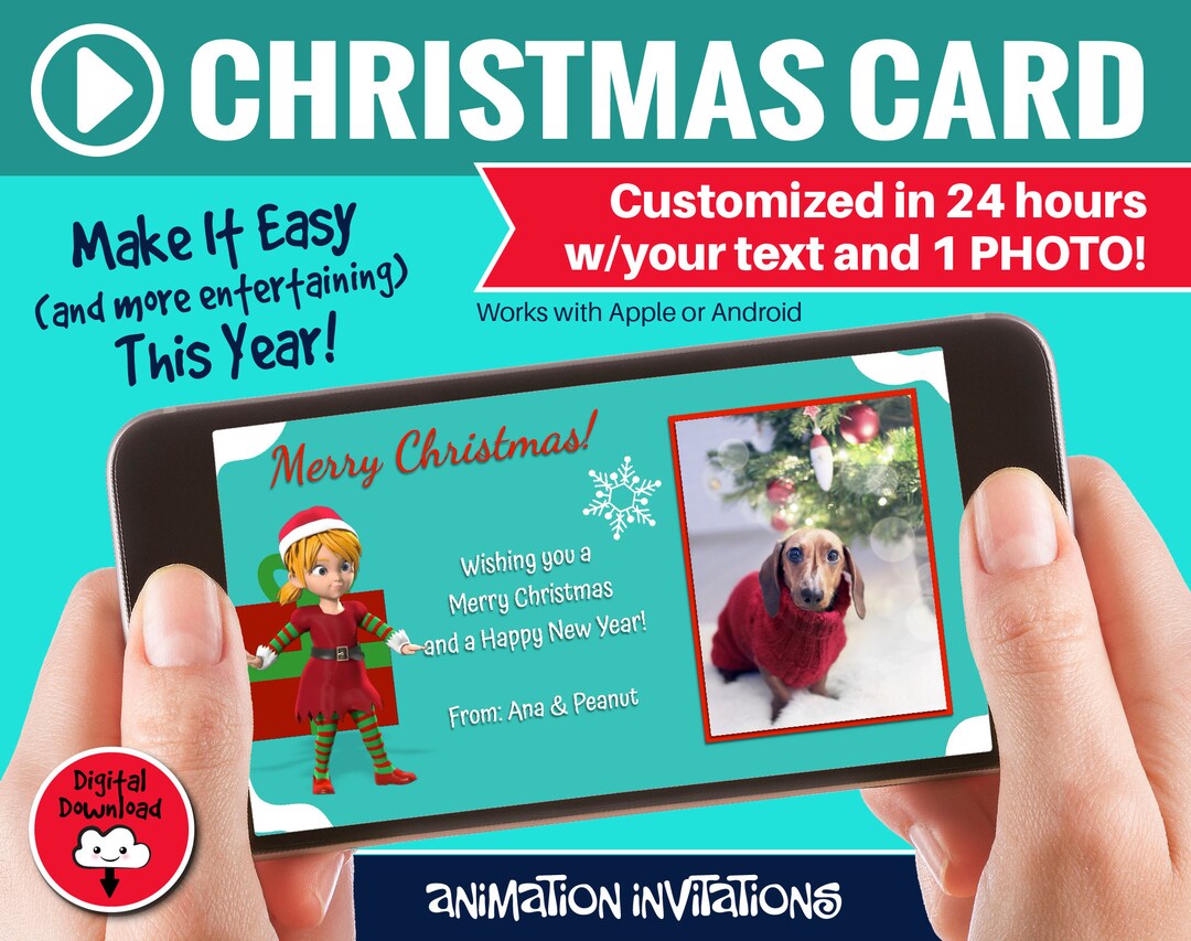Animated Christmas Card With 1 Family Photo Animated Elf Etsy