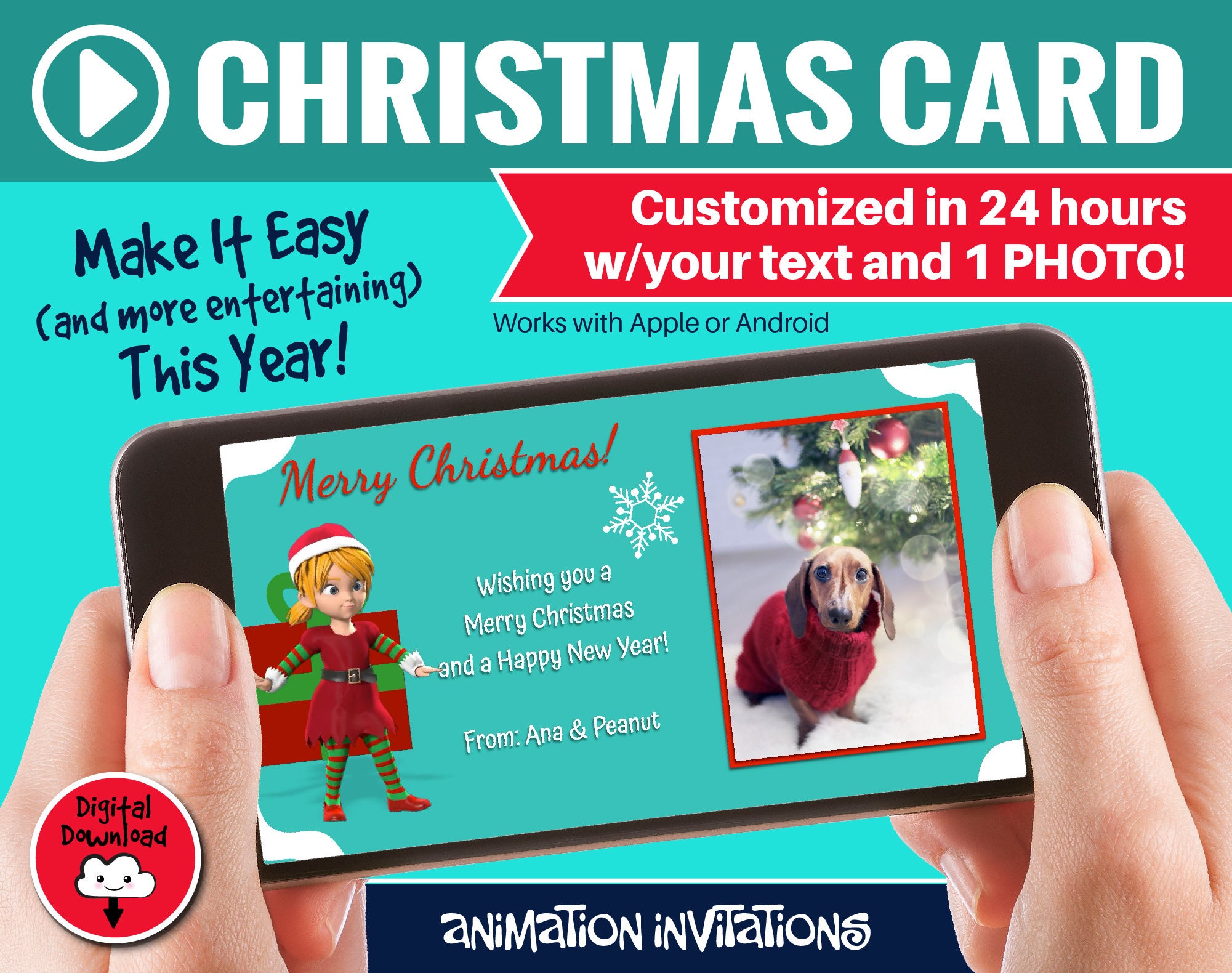 Animated Christmas Card With 1 Family Photo Animated Elf Etsy