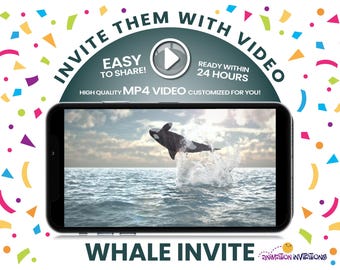 Convite em vídeo para aniversário de baleia | Tema subaquático com orcas e baleias azuis | Convite digital em MP4 para aquário ou festa beneficente