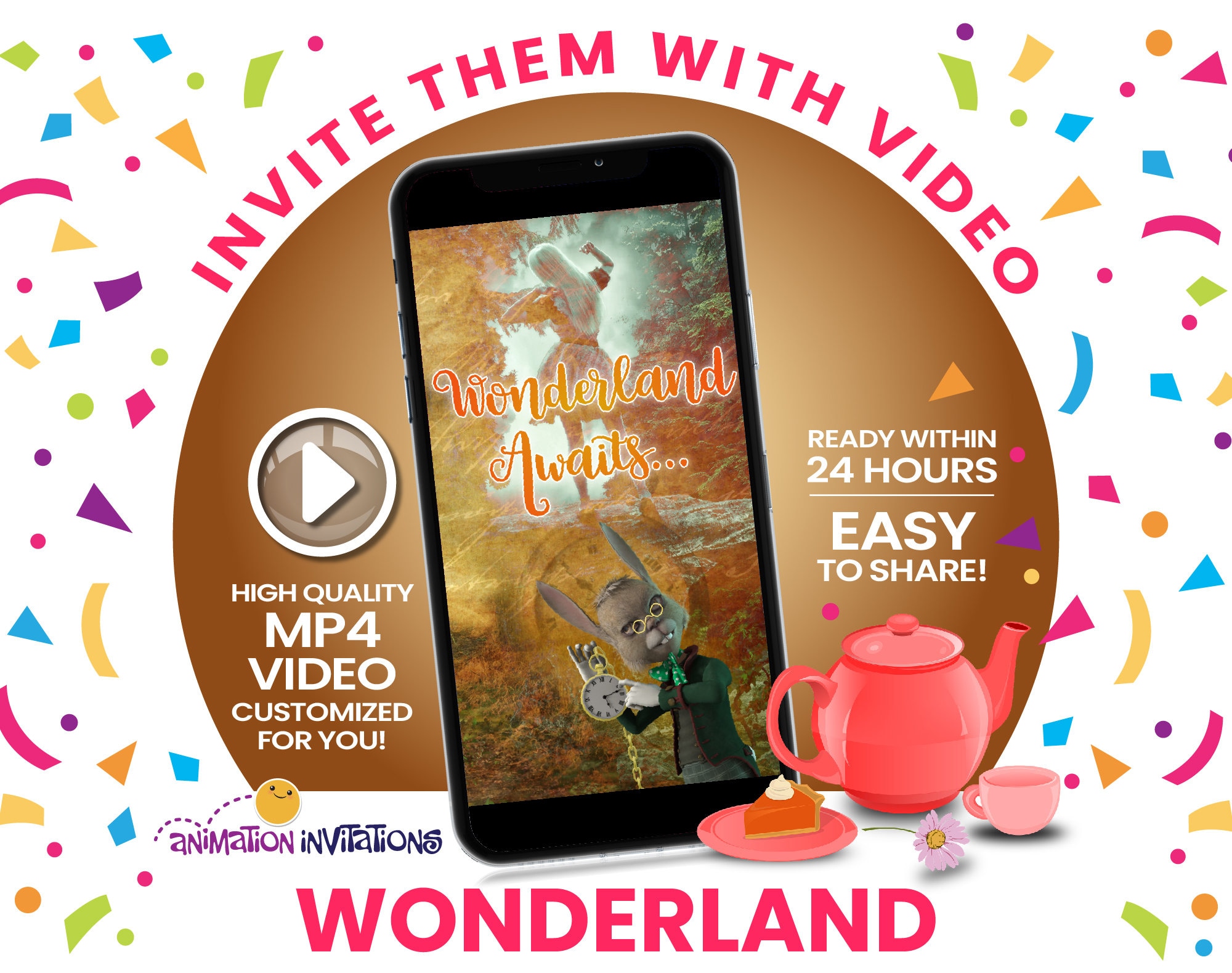 Magical Wonderland Birthday Party Invitation Mad Hatter Tea Party Video Invitation Alice in Wonderland Invitation Tea Party