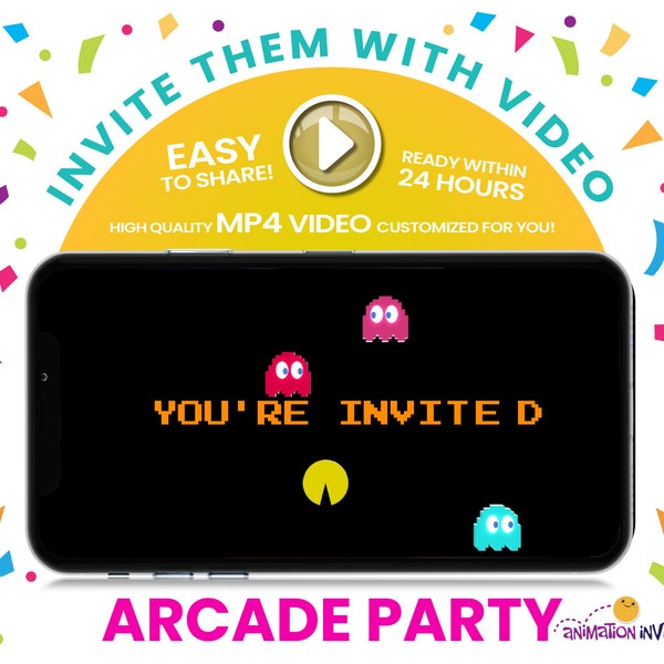 Arcade Party Video Invitation. 80s Retro Video Game Birthday Party Invite. Digital Invite for Vintage Arcade Games Party!