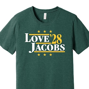 Camiseta parodia de campaña política Love & Jcaobs '28 - Camiseta de fan de Leyendas del Fútbol para Presidente Tallas S M L XL XXL 3XL Gran variedad de colores