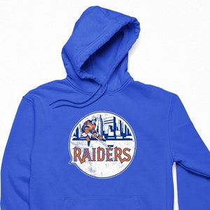 Bluza z kapturem New York Raiders Throwback - bluza z kapturem w stylu retro ze zniszczonym logo, z nadrukiem nieistniejącej już drużyny hokejowej, S, M, L, XL, XXL, 3XL, wiele opcji kolorystycznych