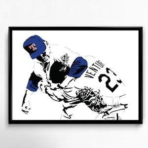Póster de Nolan Ryan golpeando a Robin Ventura / Arte mural de la pelea en el montículo de los Texas Rangers / Lámina de arte pop de béisbol