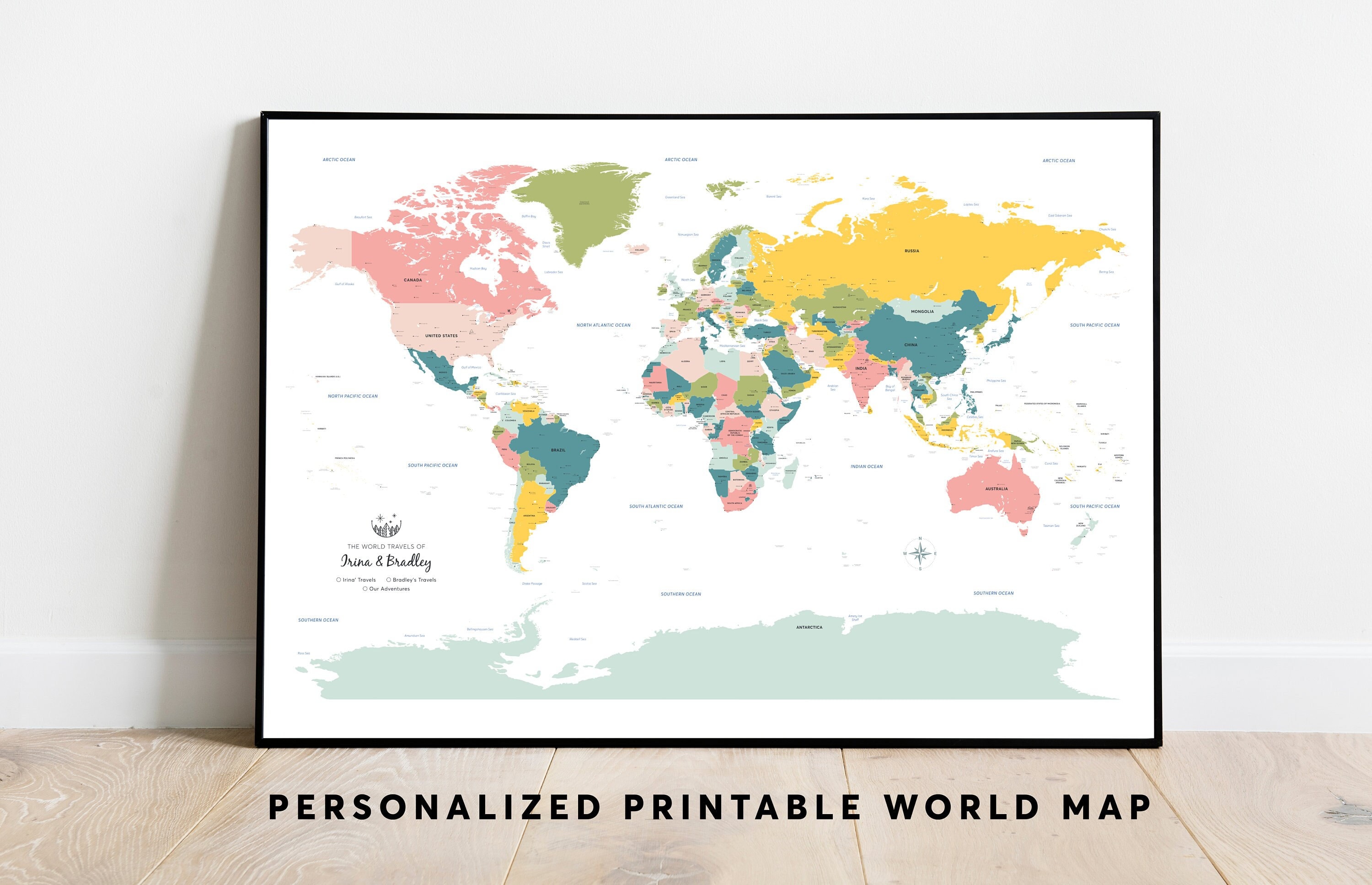 Personalized Travel World Map Printable Detailed Push Pin Map Large 36 ...