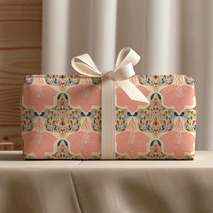 Rotolo di carta da regalo con motivo floreale Boho Paisley - Design massimalista primaverile rosa pastello per baby shower o addio al nubilato, album di ritagli e decoupage