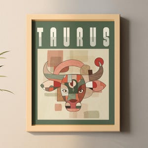 Poster Moody Taurus - Arte zodiacale moderna unica di metà secolo - Design astratto del toro e regalo di astrologia per gli amanti del Toro