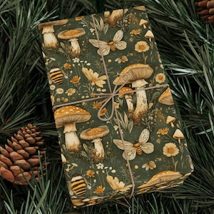 Papier pakowy w rolce z grzybami Cottagecore Opakowanie na prezent Boho Dekoracja świąteczna Dzikie kwiaty Dekoracyjne opakowanie papierowe Unikalny design
