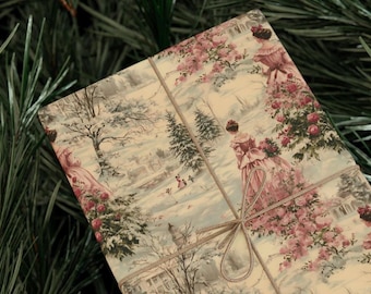 Pink Toile Christmas Wrapping Paper: Victorian Holiday Decor