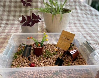 Garden Sensory Kit | Miniature Gardening Pretend Play Set | Fine Motor Sensory Bin | Montessori Toy