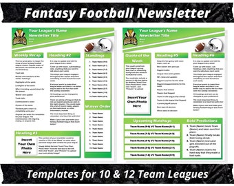 Fantasy Football Newsletter | 2 Page Editable Template | Microsoft Word Instant Download
