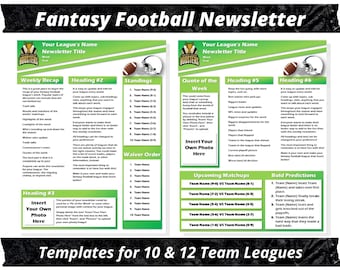 Boletín informativo de fútbol fantasy / Temporada 2025 / Plantilla editable de 2 páginas / Descarga instantánea en Microsoft Word