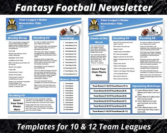 Fantasy Football Newsletter | 2 Page Editable Template | Microsoft Word Instant Download