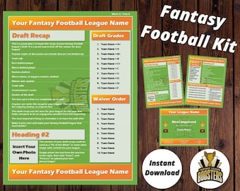 Fantasy Football Kit | Draft Recap | 2 Page Newsletter | Certificates | Field Design | Digital Templates | Microsoft Word Instant Download