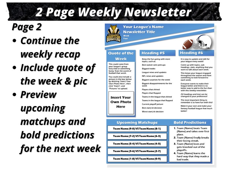 Fantasy Football Newsletter 2 Page Editable Template Etsy