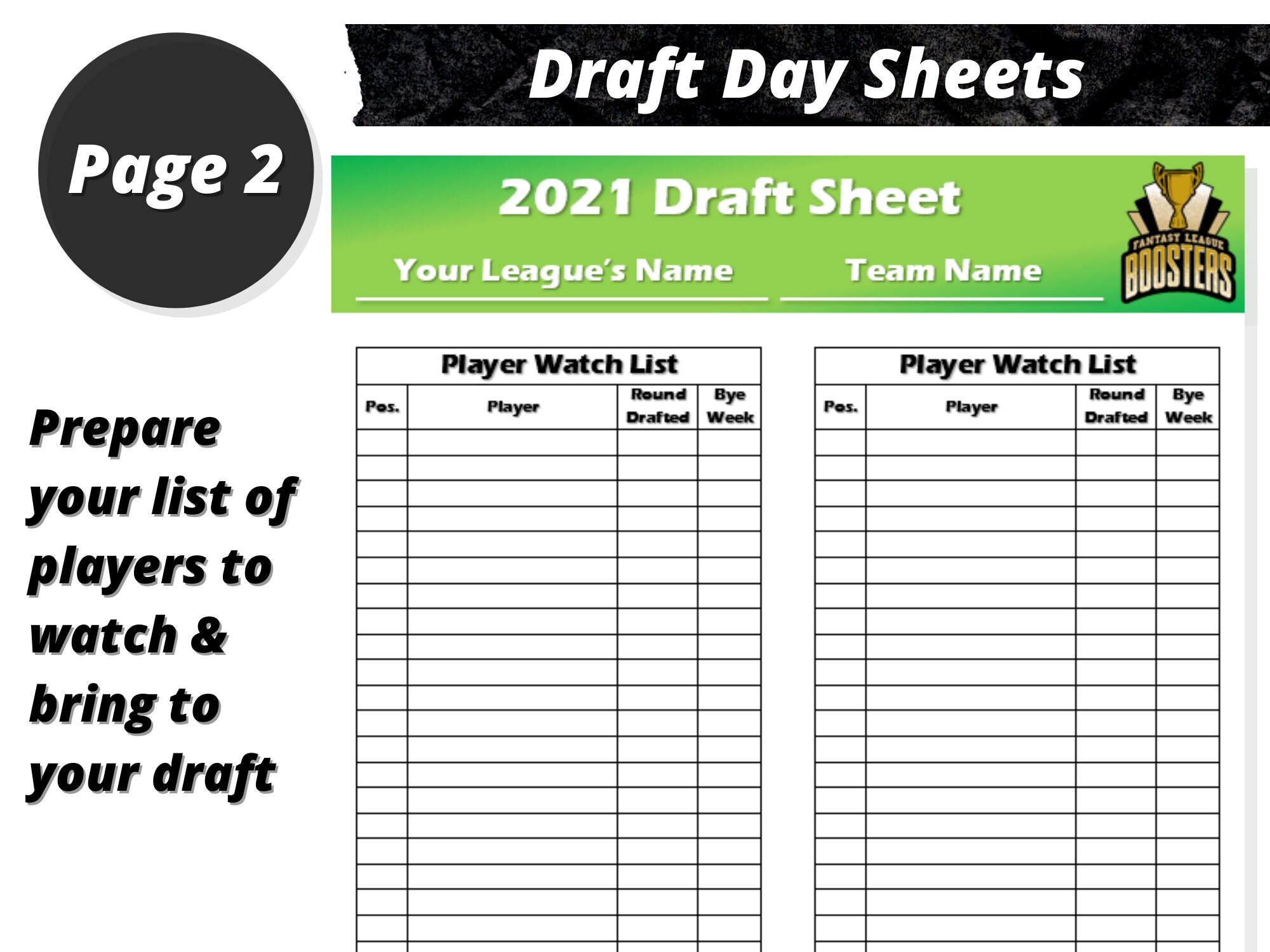 Editable Fantasy Football Draft Sheets 2021 Season Etsy