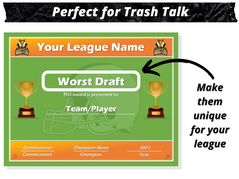 Fantasy Football Certificates League Awards Draft Party Digital