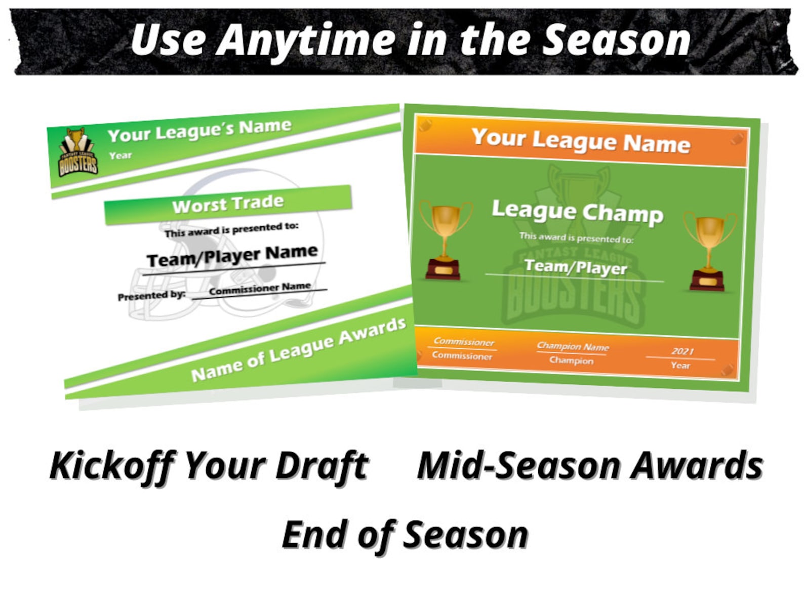 Fantasy Football Certificates League Awards Draft Party Digital