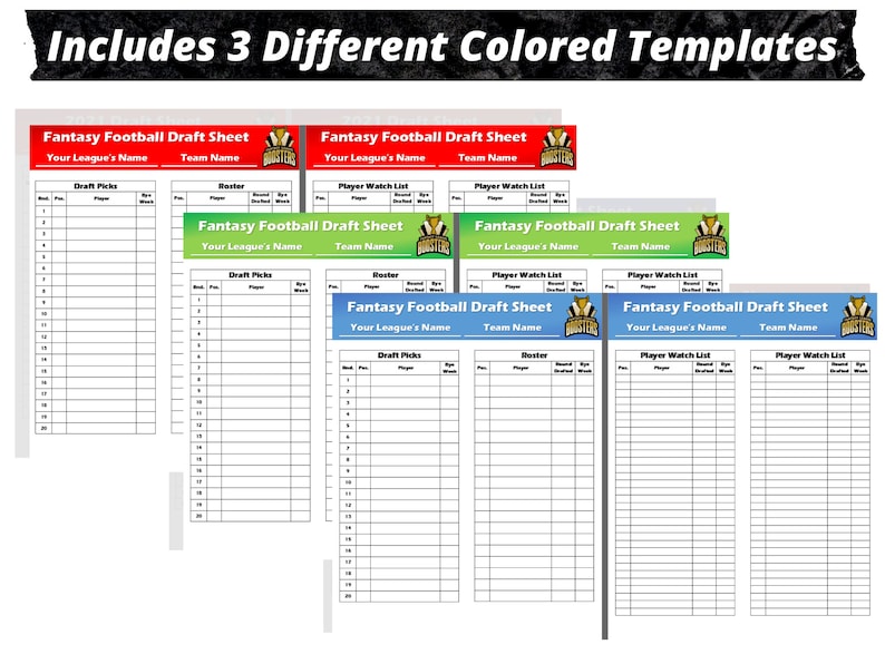 Fantasy Football Draft Sheets | 2026 Season | Microsoft Word Instant