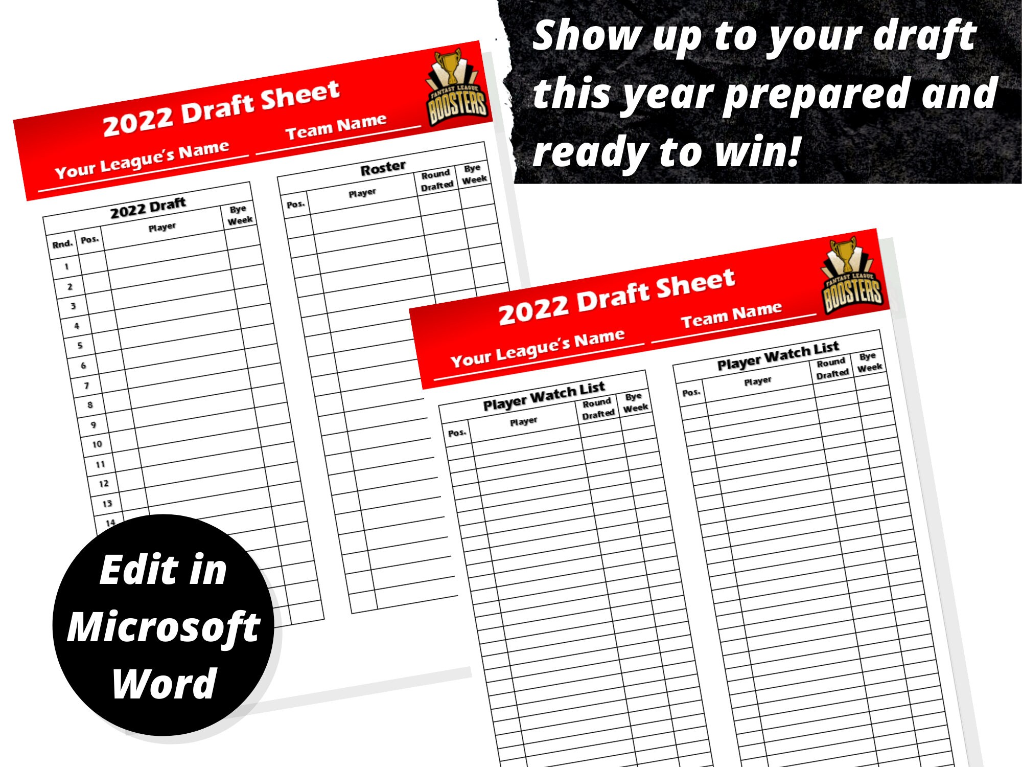 Editable Fantasy Football Draft Sheets 2022 Season - Etsy Finland