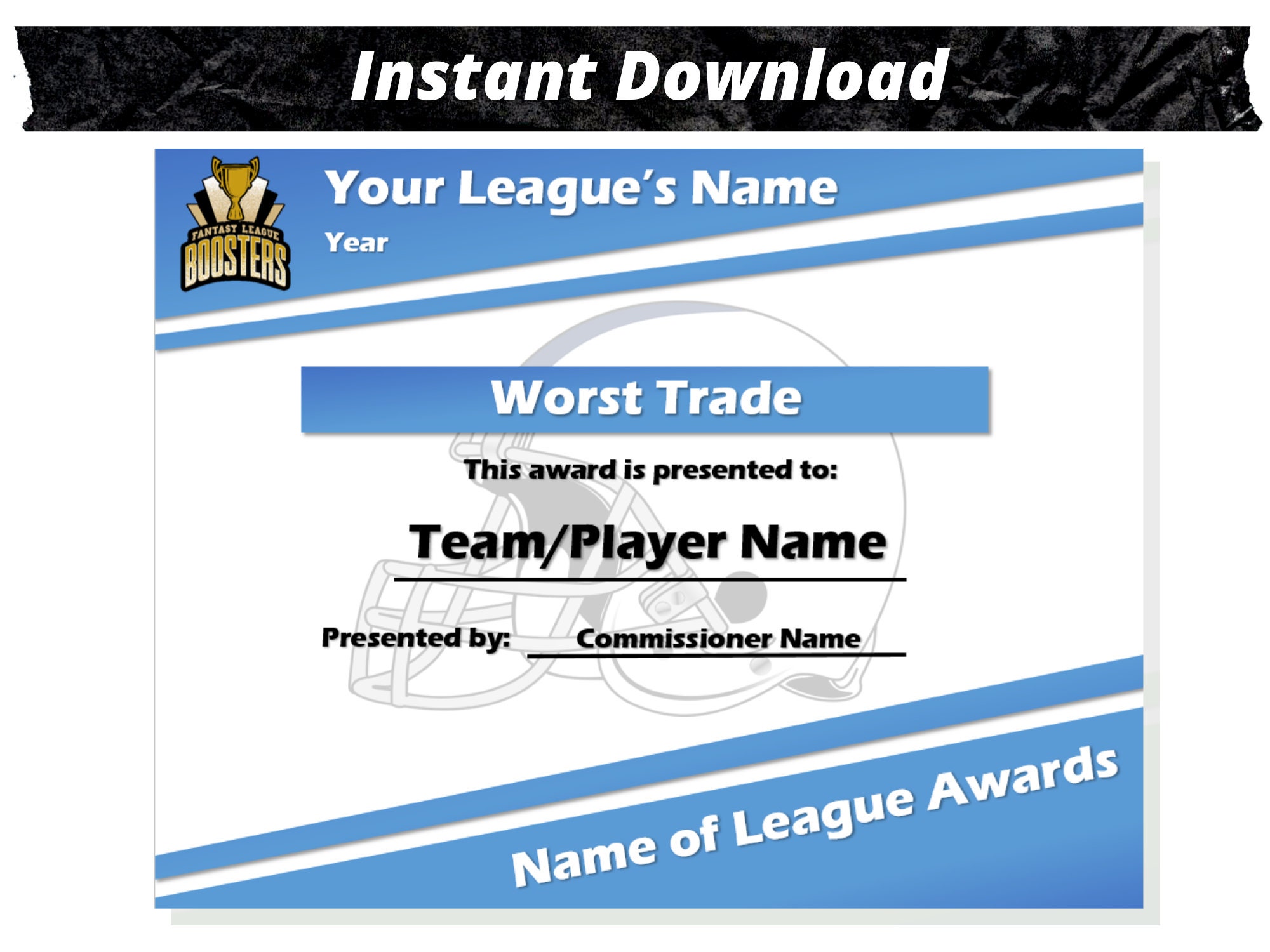Fantasy Football League Awards Certificates Draft Party Digital
