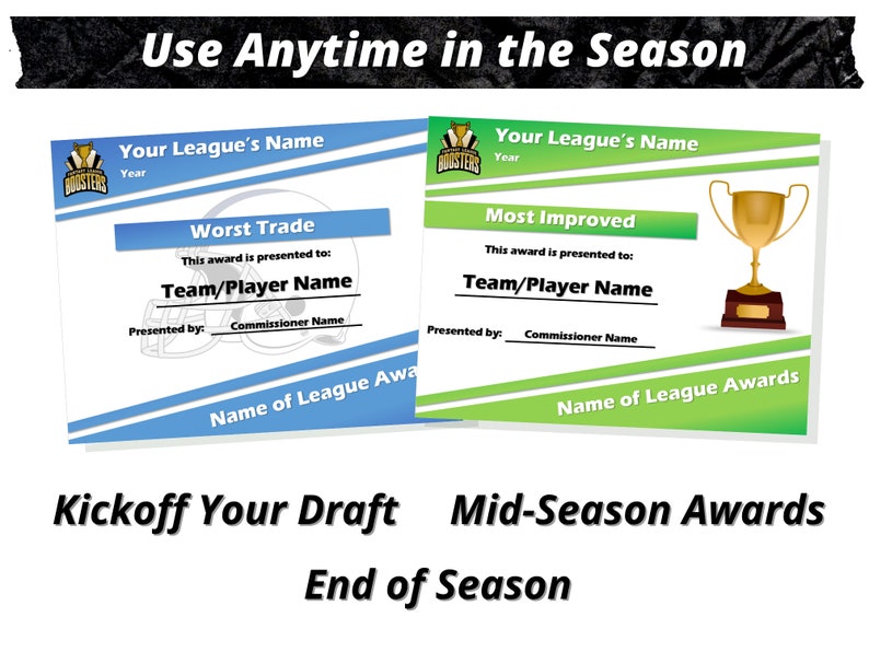 Fantasy Football League Awards Certificates Draft Party Etsy