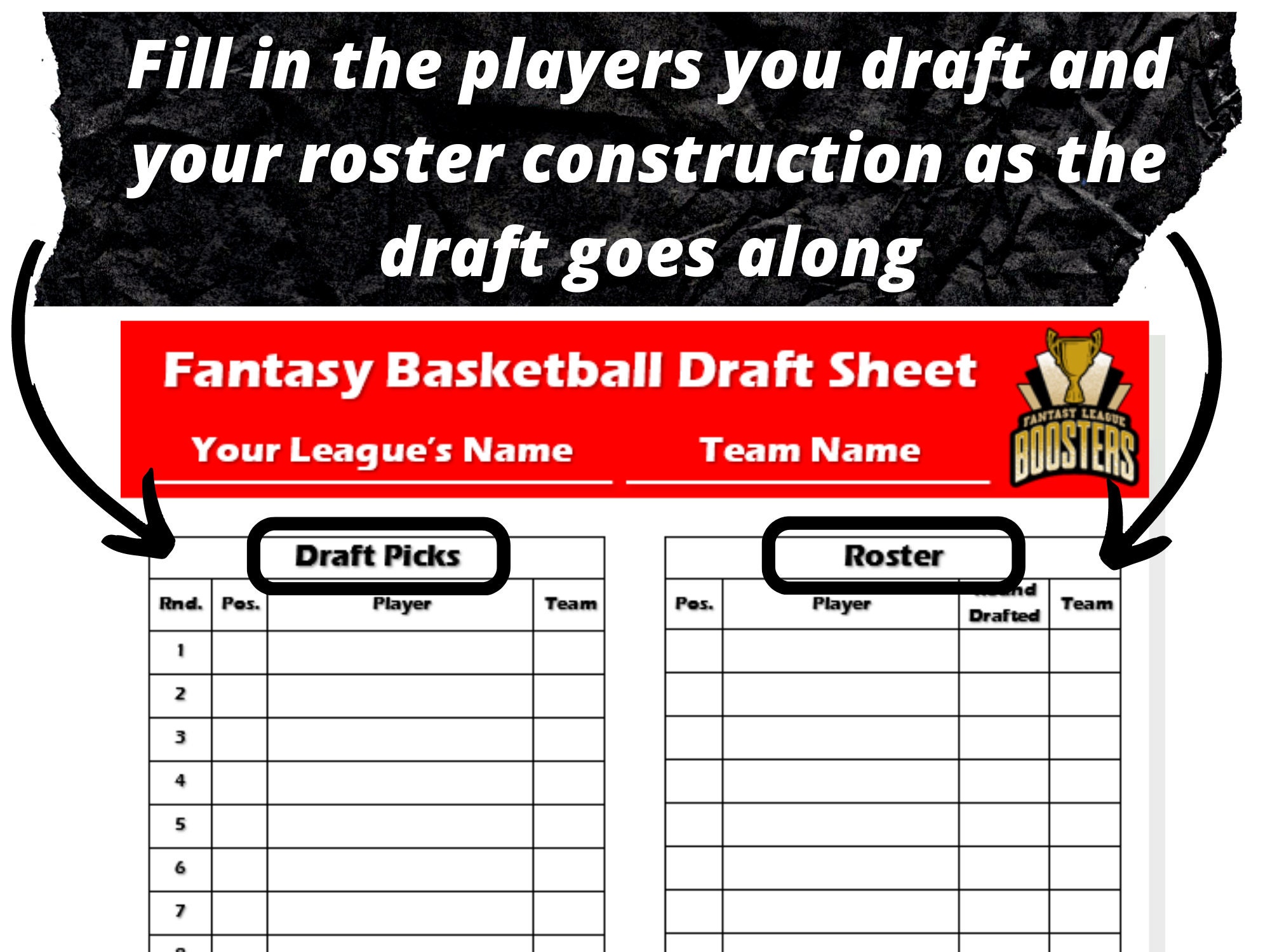 Editable Fantasy Basketball Draft Sheets 2024 Season Microsoft Word