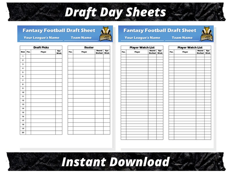 Fantasy Football Draft Day Sheets 2023 Season Microsoft Etsy