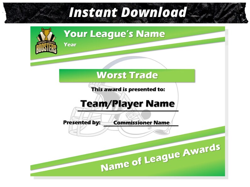 Fantasy Football Certificates League Awards Draft Party Digital