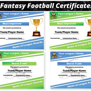 Fantasy Football League Awards | Certificates | Draft Party | Digital Templates | Microsoft Word Instant Download | Customizable