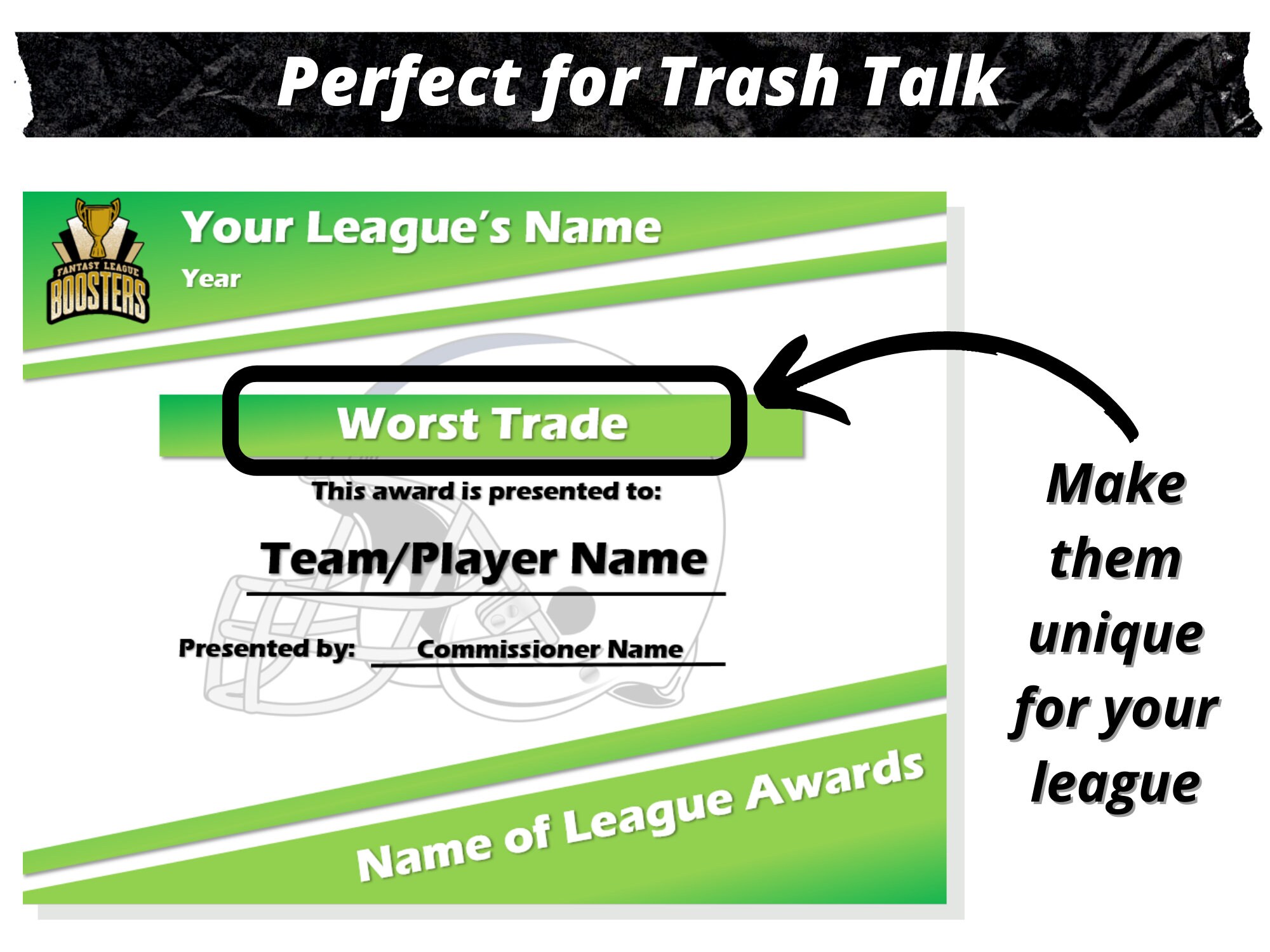 Fantasy Football League Awards Certificates Draft Party Digital