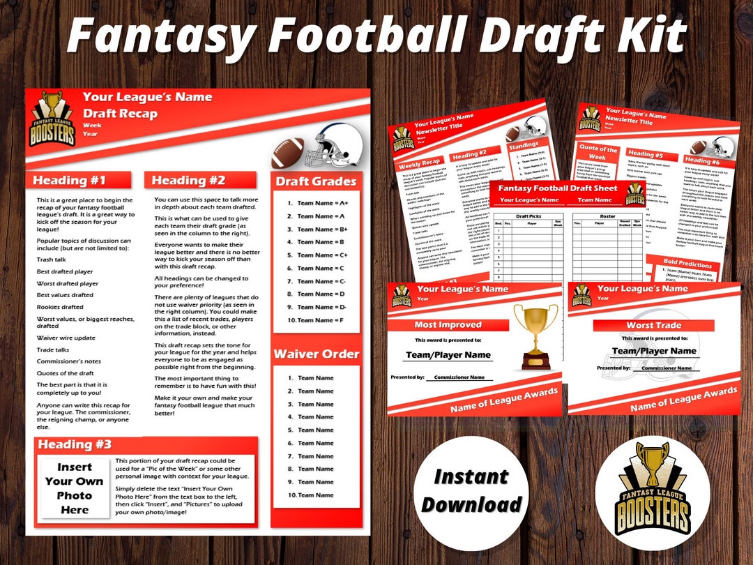 Fantasy Football Draft Kit 2023 Draft Sheets Draft Recap Etsy