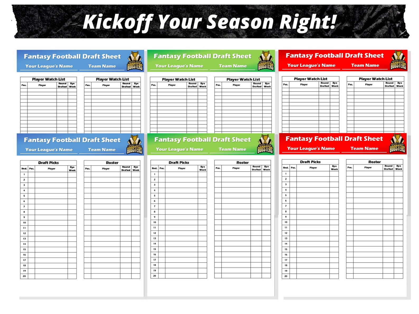 Fantasy Football Draft Sheets | 2024 Season | Microsoft Word Instant ...