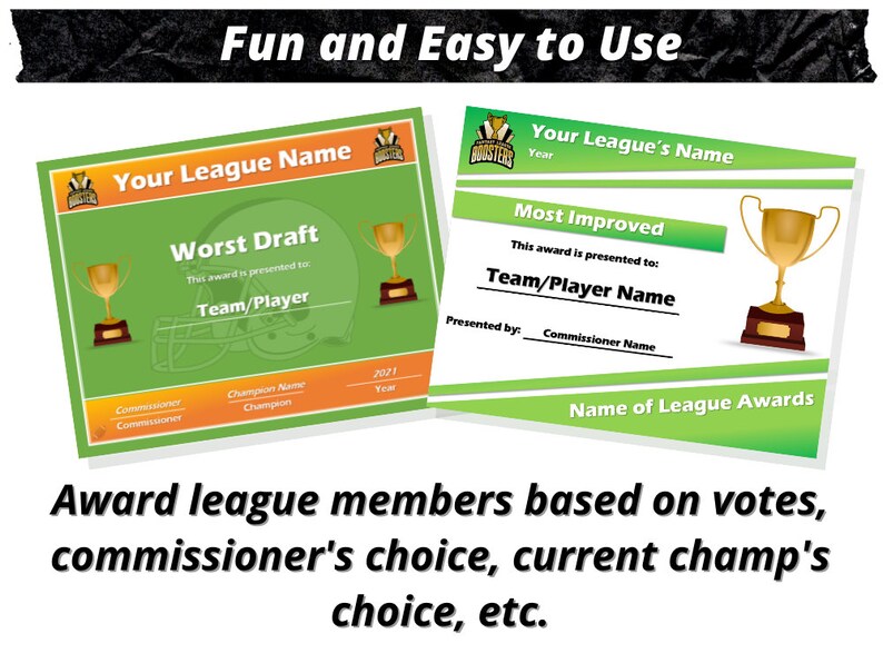 Fantasy Football Certificates League Awards Draft Party Digital