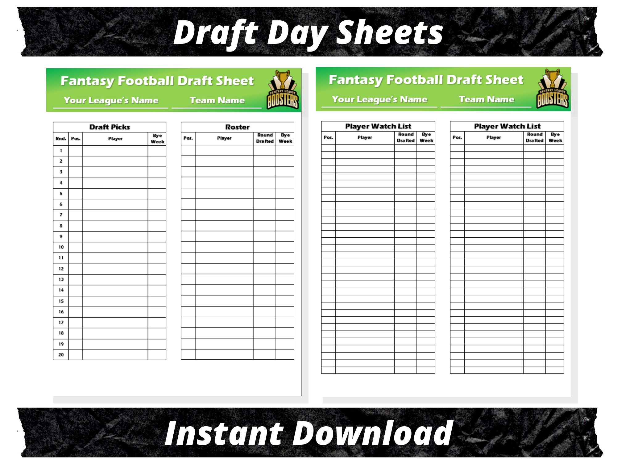 Fantasy Football Draft Sheets 2023 Season Microsoft Word Instant
