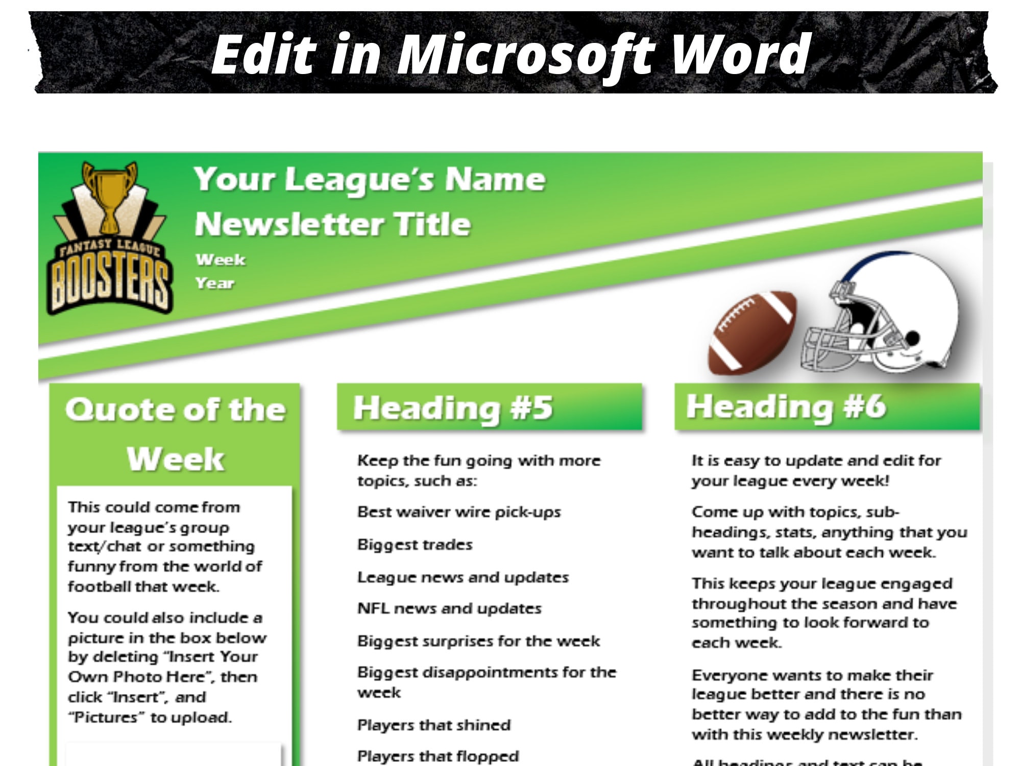 Fantasy Football Newsletter 2 Page Editable Template Microsoft Word Fantasy Football Newsletter 2 Page Editable Template Microsoft Word